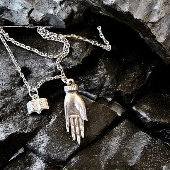 DND Dungeons and Dragons necklace. Hand and Book Charm Necklace Wizard - Picture 7 of 16